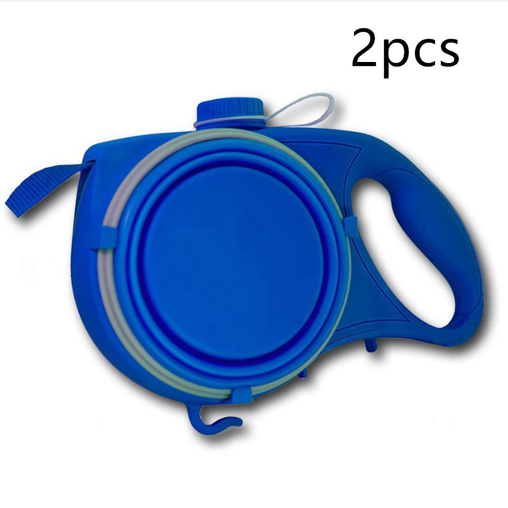 KFX-1525309 Retractable Multifunctional Pet Leash with Ergonomic Handle and Silicone Folding Bowl