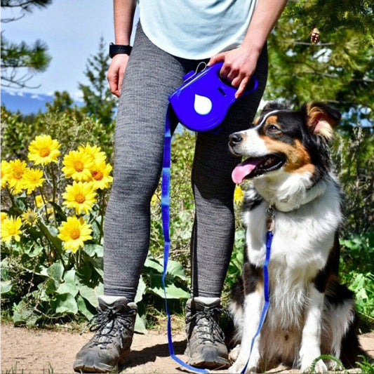 KFX-1525309 Retractable Multifunctional Pet Leash with Ergonomic Handle and Silicone Folding Bowl