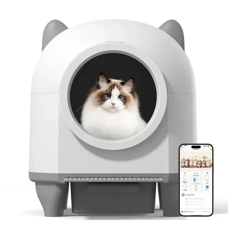 KFX-152723 Intelligent Self-Cleaning Cat Litter Box with Anti-Pinch Safety and App Connectivity, 80L Capacity