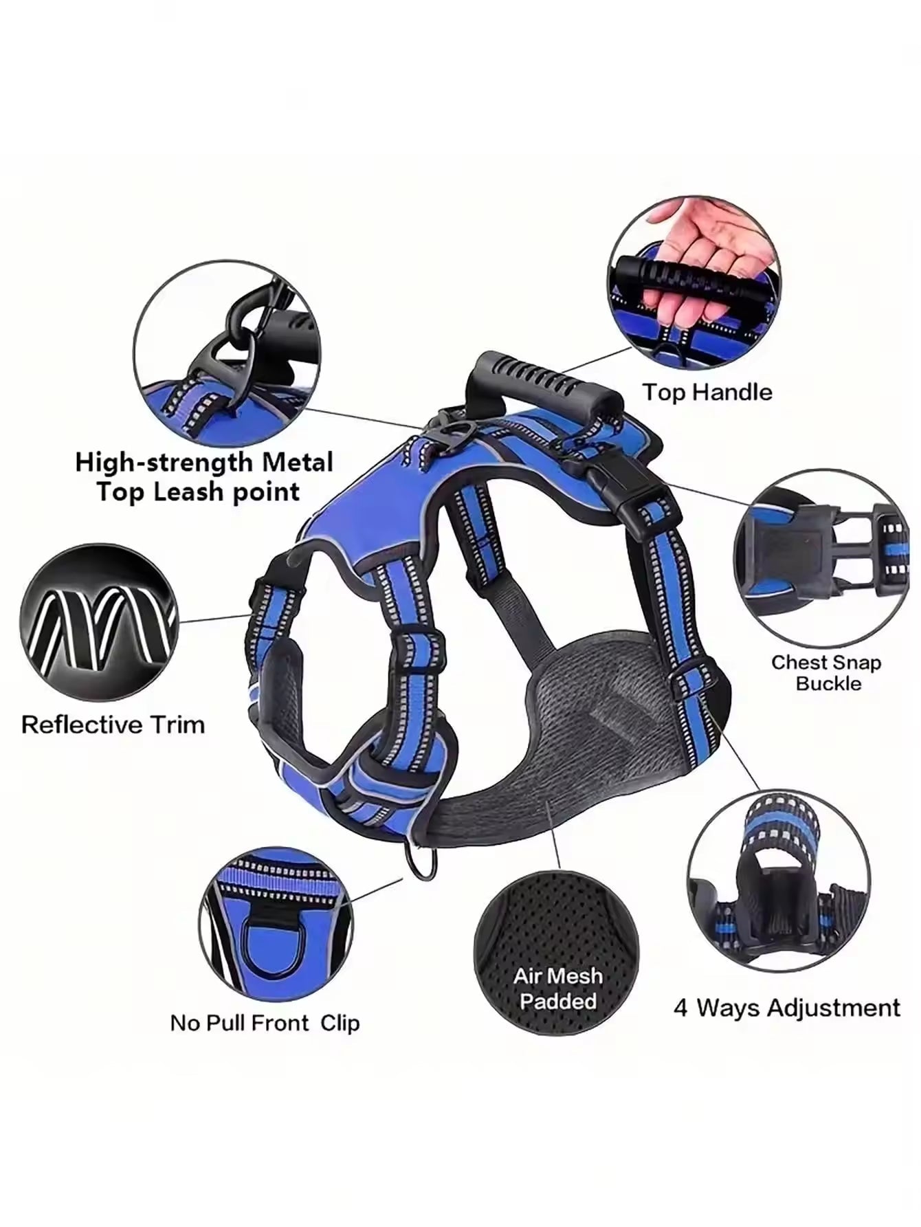 KFX-1529405 Multi-Functional Tactical Dog Harness Set with Adjustable Strap, Car Seat Belt, Dog Bowl, and Eco-Friendly Trash Bags