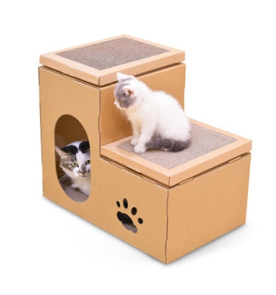 KFX-1529789 Cat House with Double Ladder, Cat Claw Grinding Disc, and Catnip Toy - Easy to Assemble, Ventilated Design