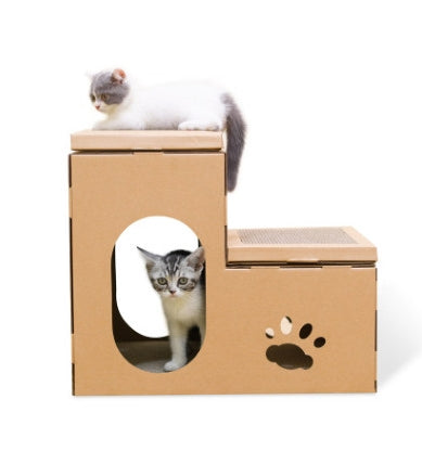 KFX-1529789 Cat House with Double Ladder, Cat Claw Grinding Disc, and Catnip Toy - Easy to Assemble, Ventilated Design