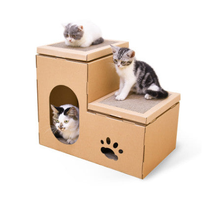 KFX-1529789 Cat House with Double Ladder, Cat Claw Grinding Disc, and Catnip Toy - Easy to Assemble, Ventilated Design