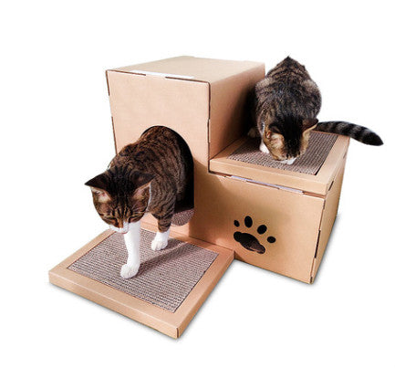 KFX-1529789 Cat House with Double Ladder, Cat Claw Grinding Disc, and Catnip Toy - Easy to Assemble, Ventilated Design