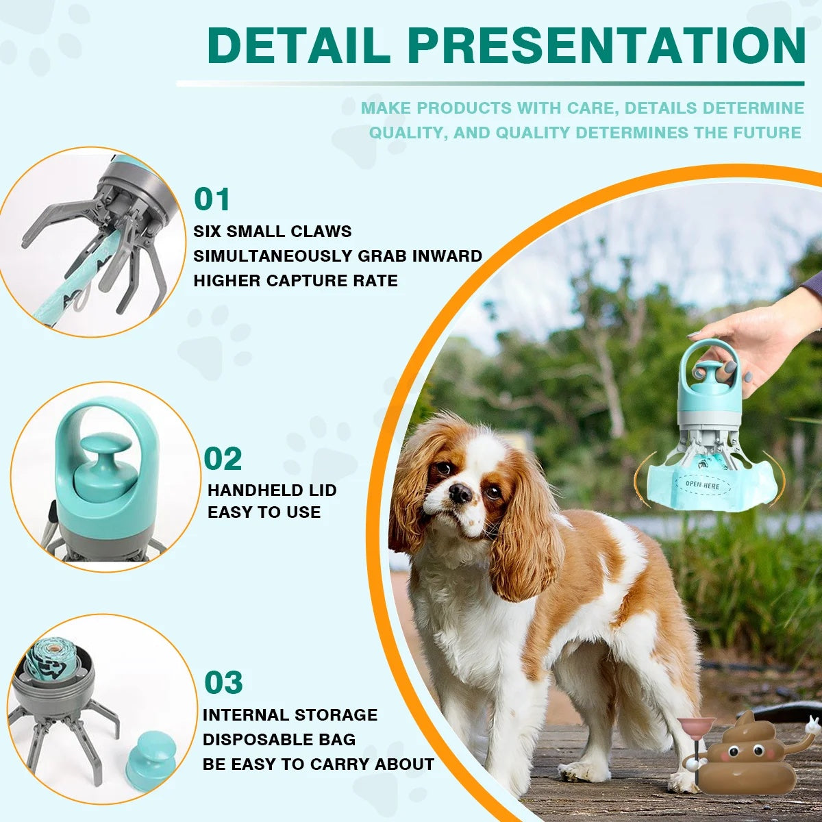 KFX-1531069 Portable Dog Pooper Scooper with Garbage Bag Dispenser for Easy Waste Cleanup