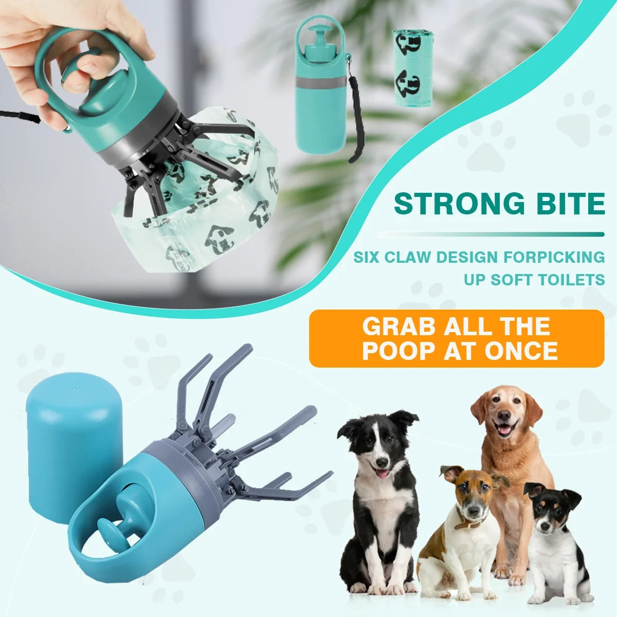 KFX-1531069 Portable Dog Pooper Scooper with Garbage Bag Dispenser for Easy Waste Cleanup