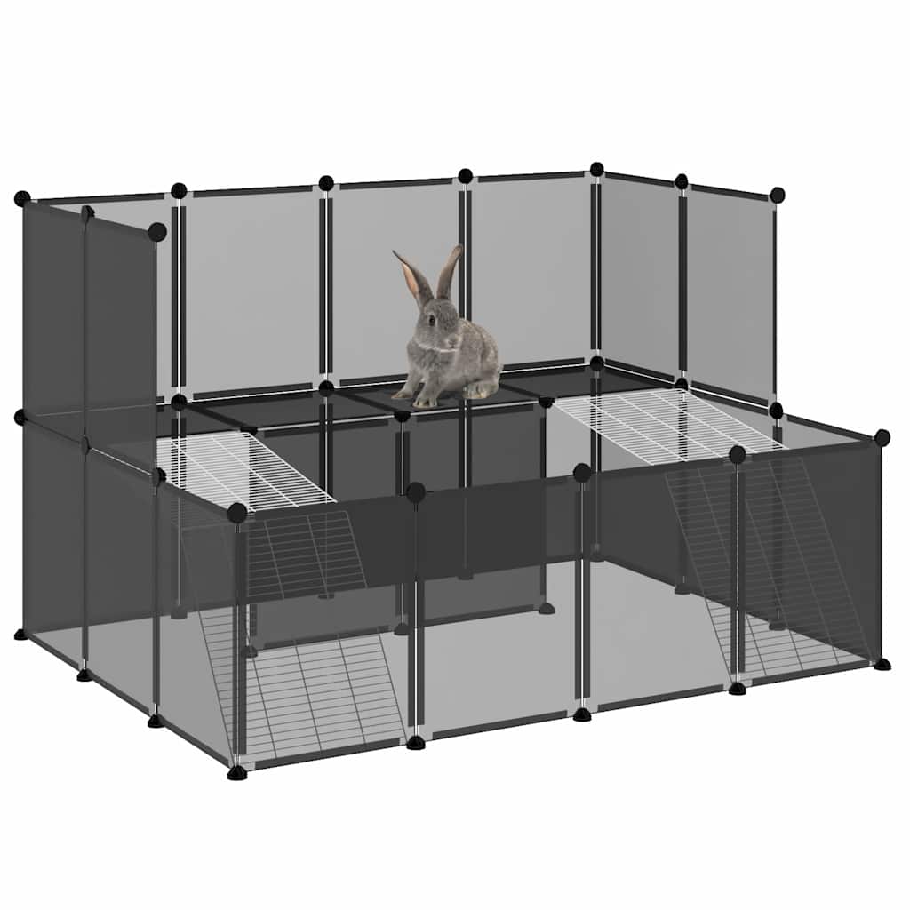 KFX-1531197 Spacious Multi-Level Small Animal Cage with Steel Frame, 143x107x93 cm