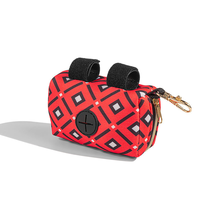 KFX-1531837 Pet Waste Bag Storage Organizer - Neoprene in Red, Green, Purple, Wave Design - 12x6.5x7 cm