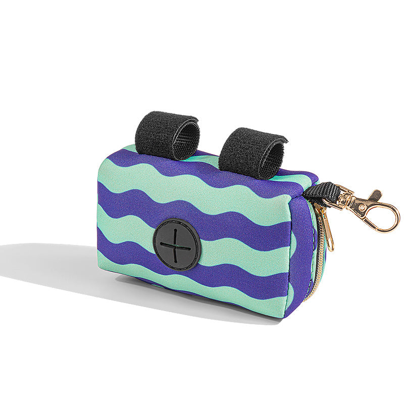 KFX-1531837 Pet Waste Bag Storage Organizer - Neoprene in Red, Green, Purple, Wave Design - 12x6.5x7 cm