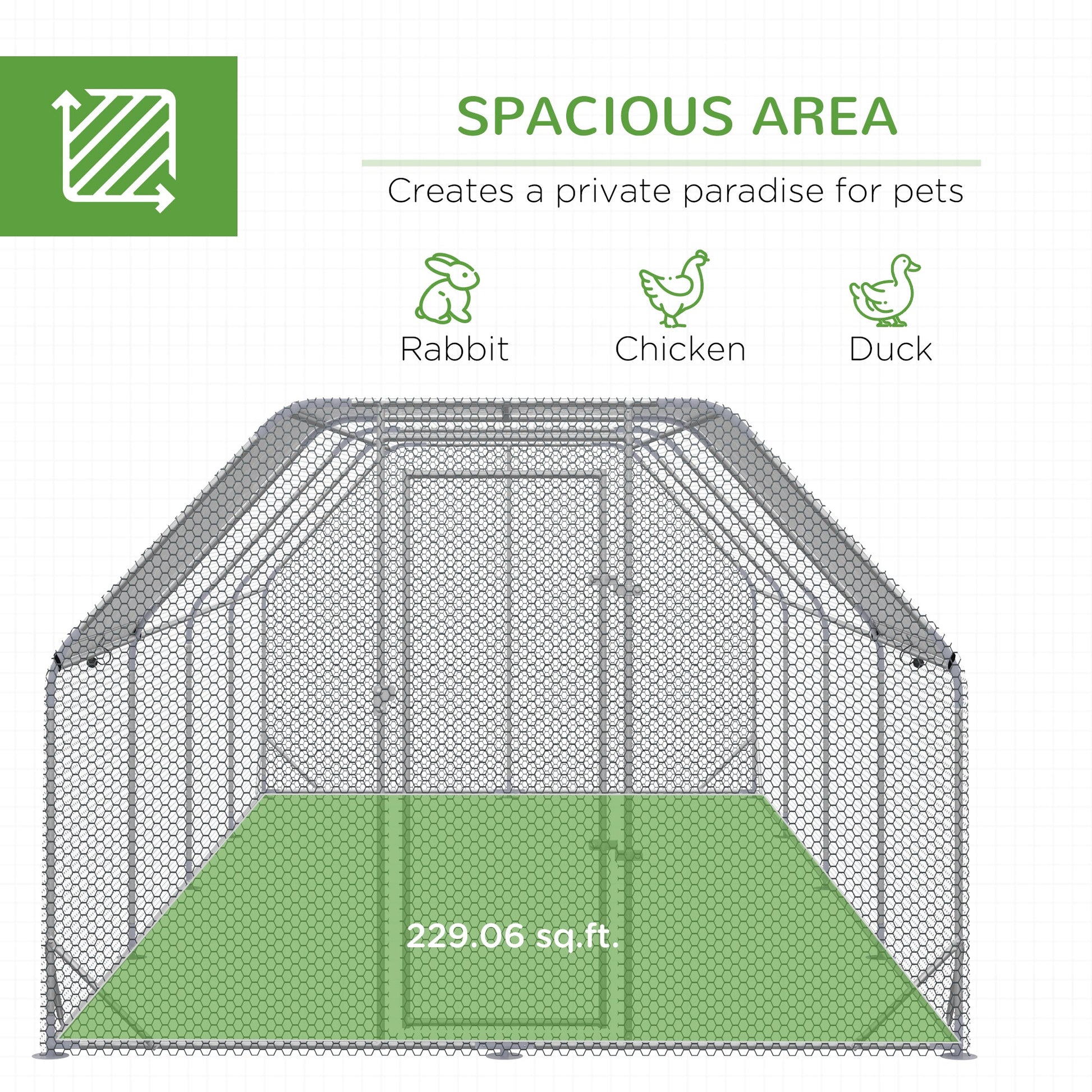 KFX-1533245 Large Metal Chicken Coop with Waterproof Cover, Walk-In Hen House and Run, 1" Tube Diameter - 9.2' x 24.9' x 6.4'
