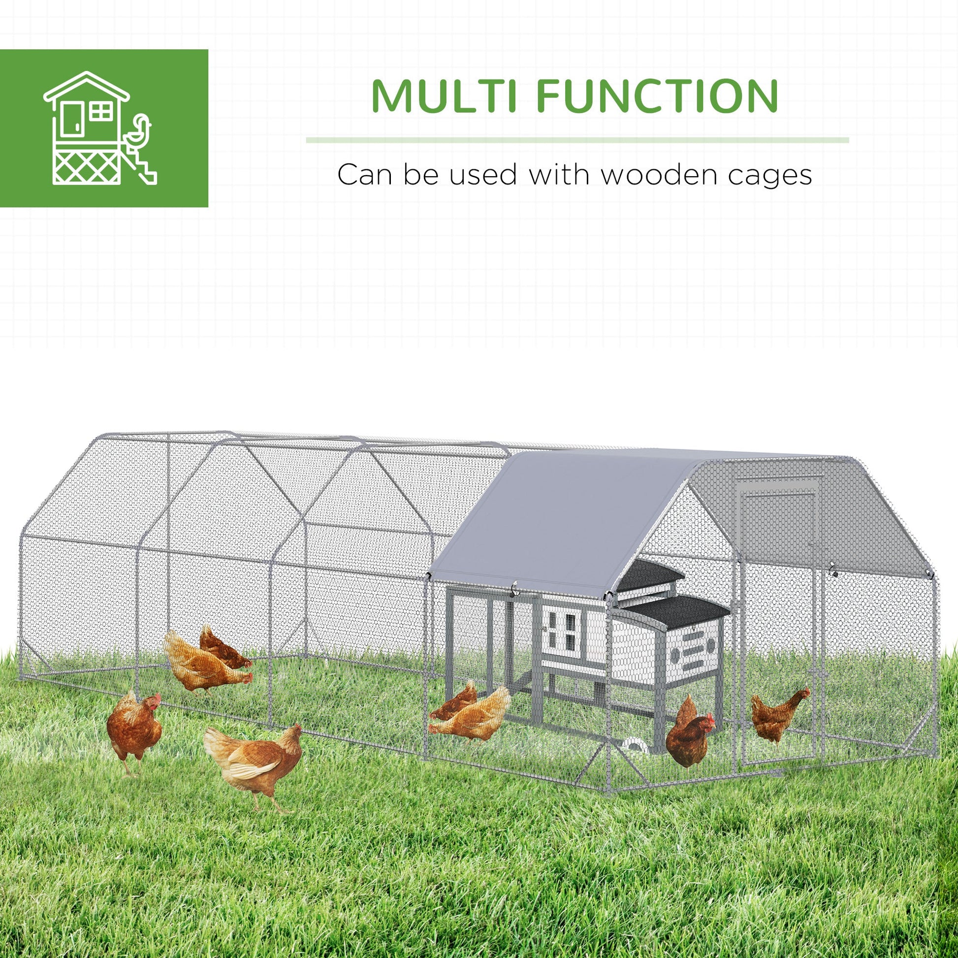 KFX-1533245 Large Metal Chicken Coop with Waterproof Cover, Walk-In Hen House and Run, 1" Tube Diameter - 9.2' x 24.9' x 6.4'