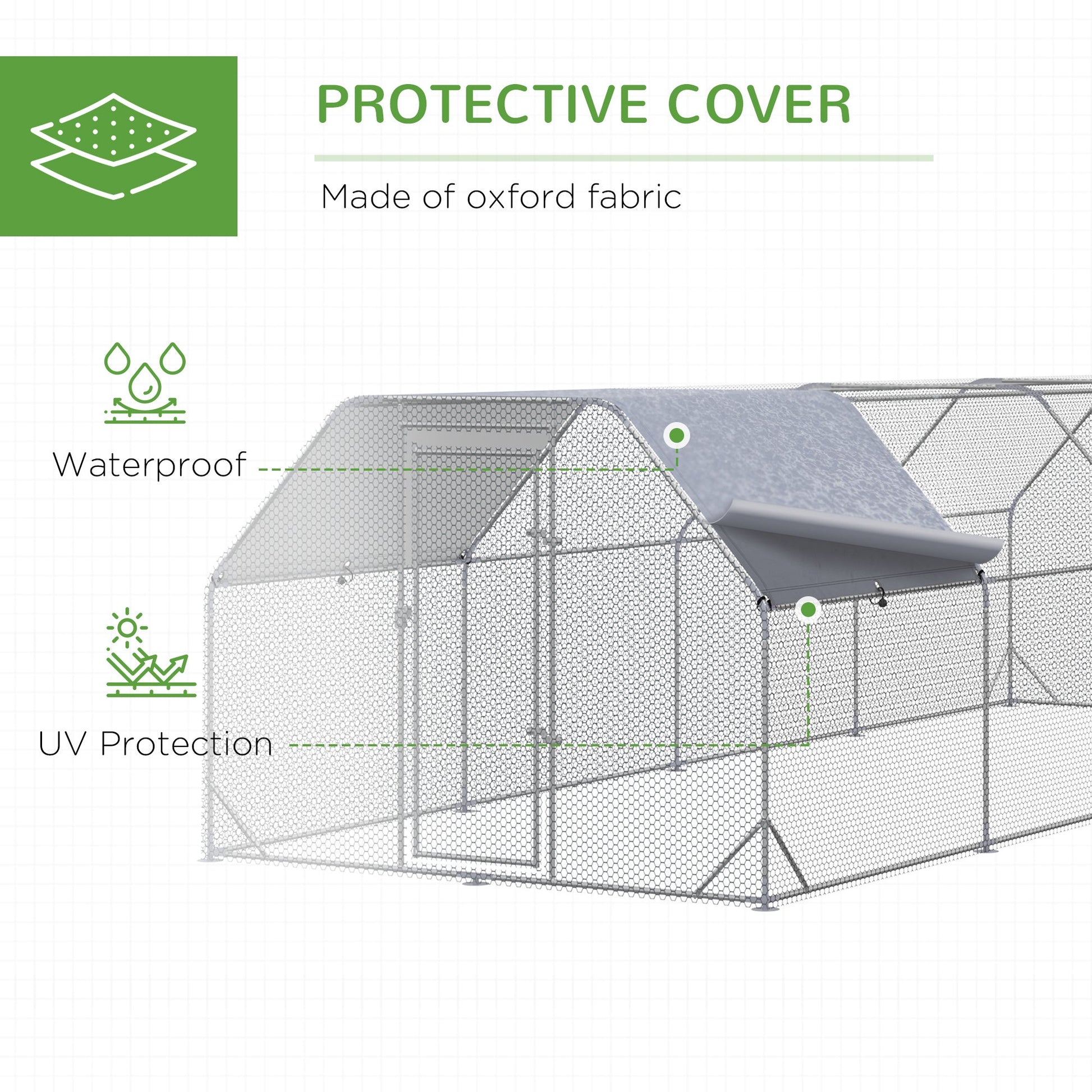 KFX-1533245 Large Metal Chicken Coop with Waterproof Cover, Walk-In Hen House and Run, 1" Tube Diameter - 9.2' x 24.9' x 6.4'