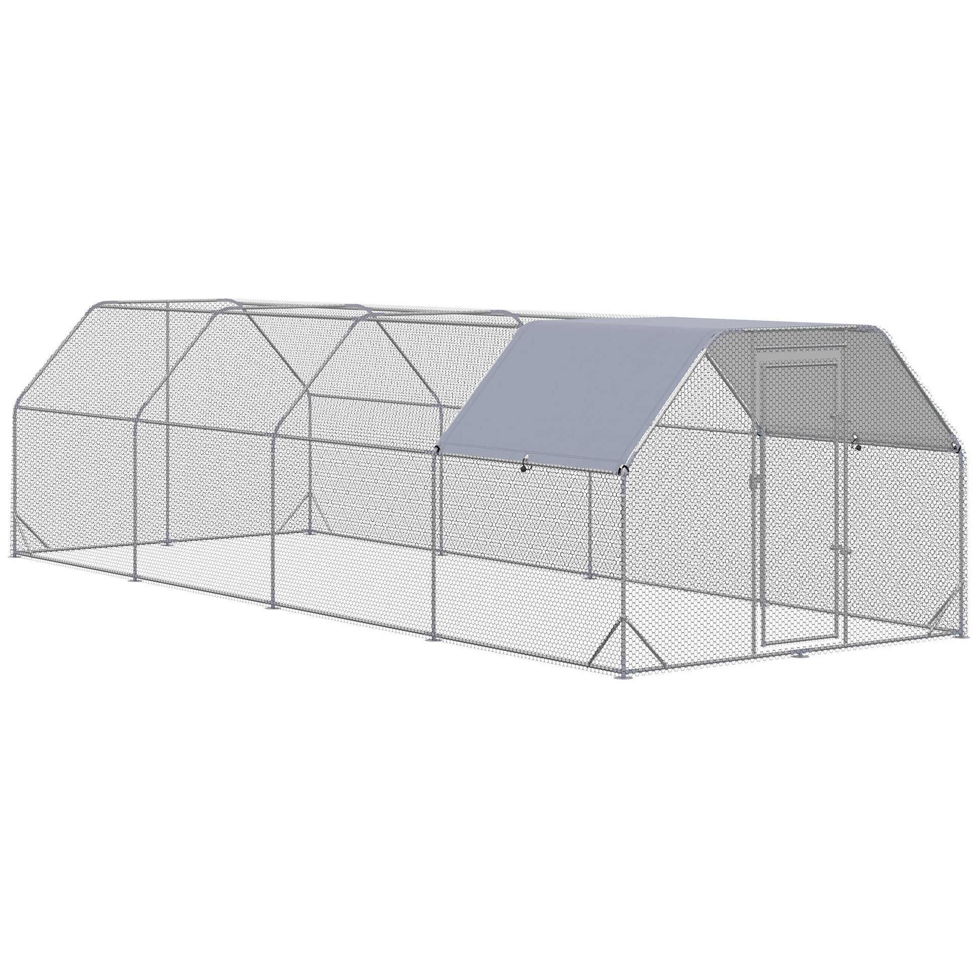 KFX-1533245 Large Metal Chicken Coop with Waterproof Cover, Walk-In Hen House and Run, 1" Tube Diameter - 9.2' x 24.9' x 6.4'