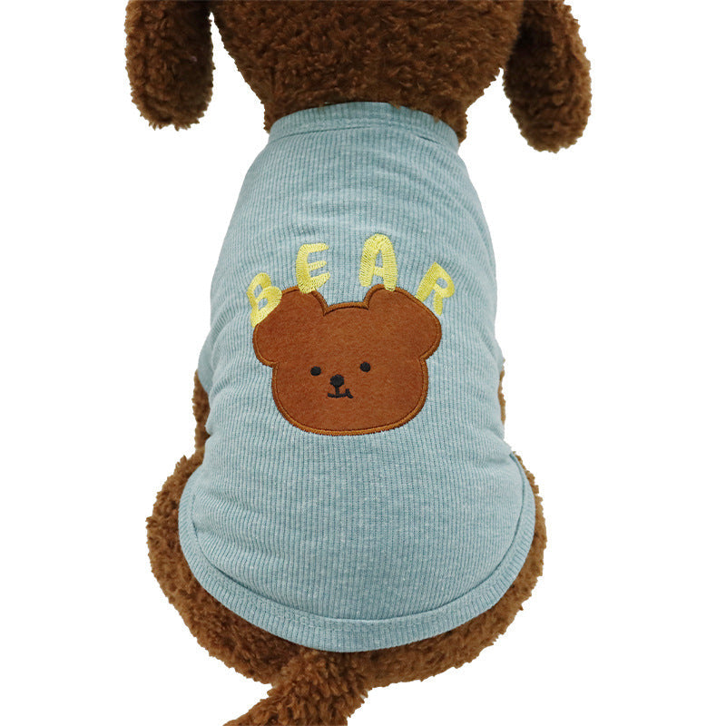KFX-1534141 Blue Cartoon Bichon Schnauzer Pet T-Shirt Vest for Small Dogs in Cotton