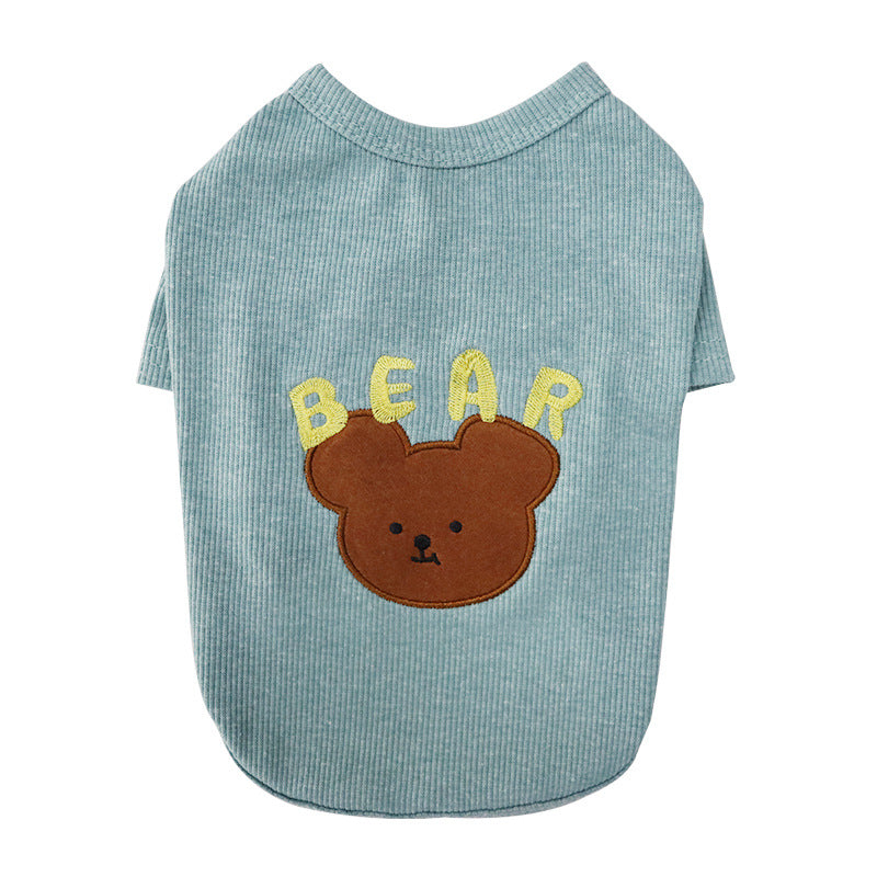 KFX-1534141 Blue Cartoon Bichon Schnauzer Pet T-Shirt Vest for Small Dogs in Cotton