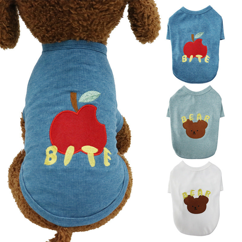 KFX-1534141 Blue Cartoon Bichon Schnauzer Pet T-Shirt Vest for Small Dogs in Cotton