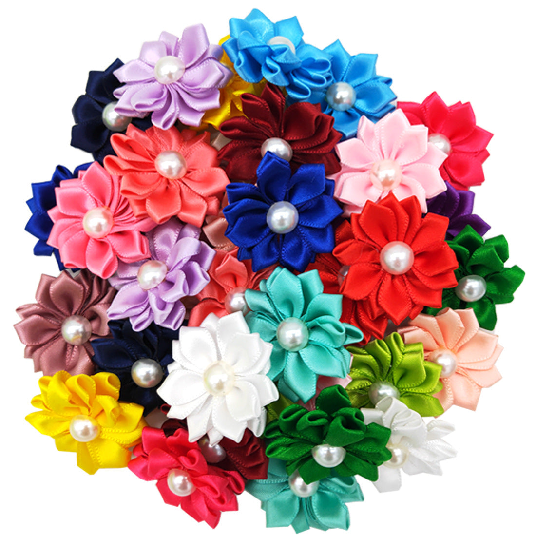 KFX-1534397 Flower Bow Rubber Bands for Pets - Japanese and Korean Style, 50pcs, Decorative Cloth Pet Accessories