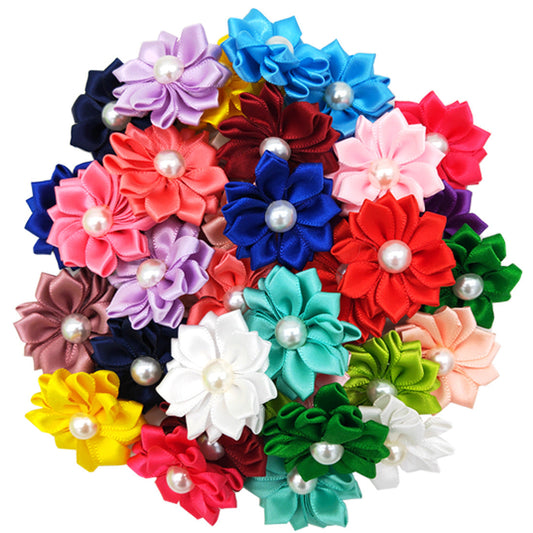 KFX-1534397 Flower Bow Rubber Bands for Pets - Japanese and Korean Style, 50pcs, Decorative Cloth Pet Accessories