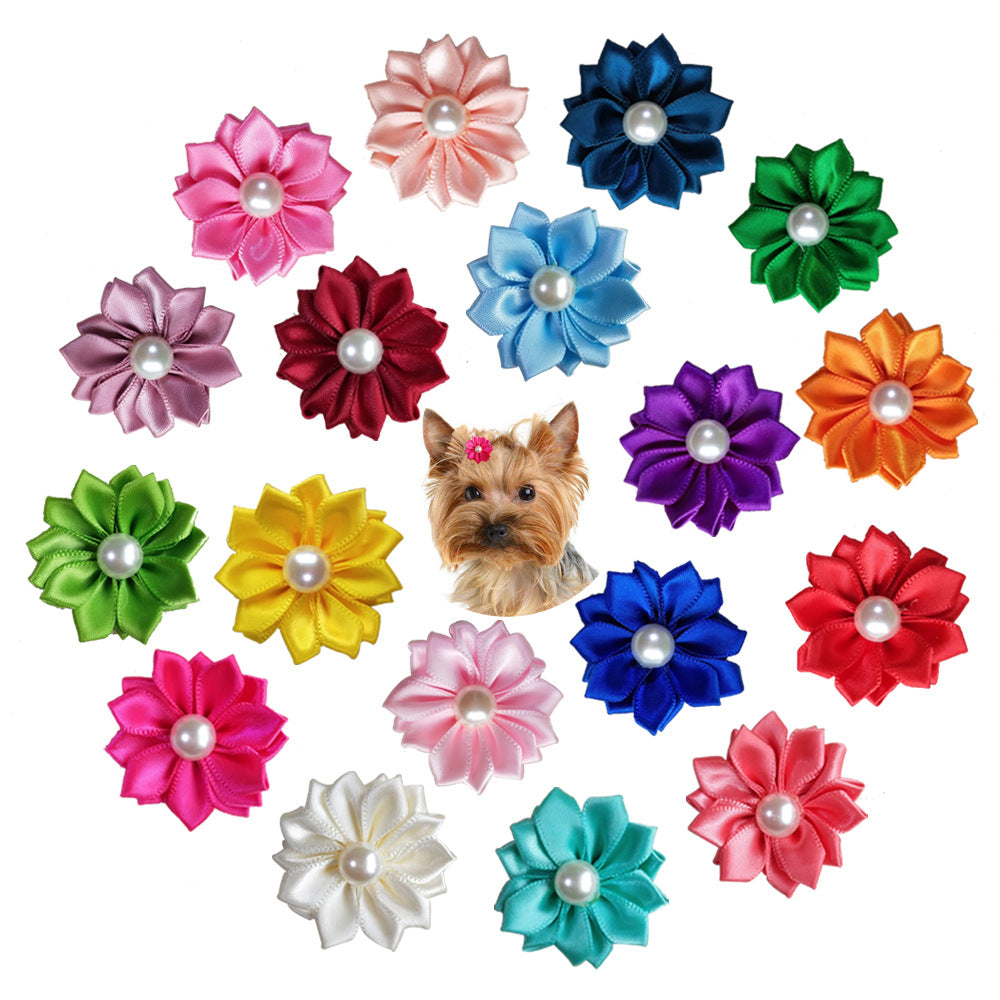 KFX-1534397 Flower Bow Rubber Bands for Pets - Japanese and Korean Style, 50pcs, Decorative Cloth Pet Accessories