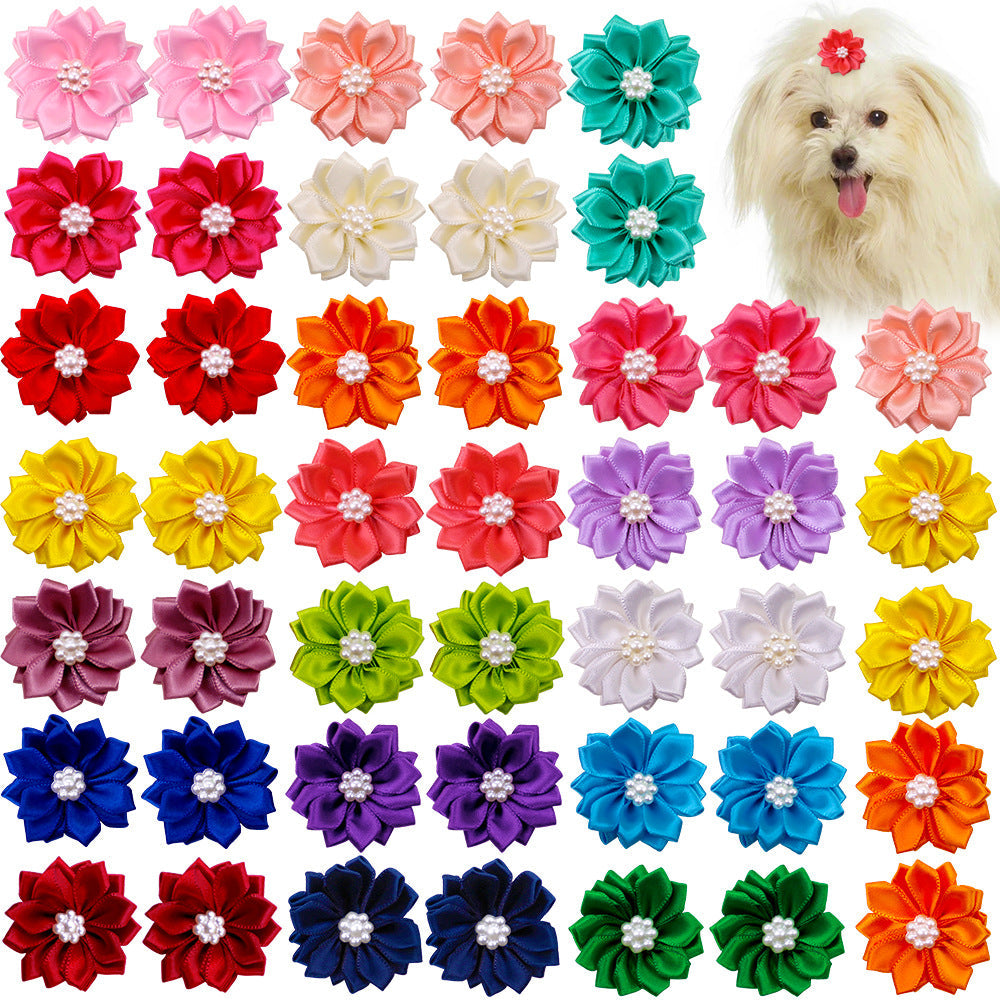 KFX-1534397 Flower Bow Rubber Bands for Pets - Japanese and Korean Style, 50pcs, Decorative Cloth Pet Accessories