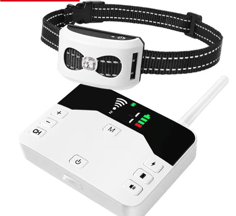 KFX-1536189 Wireless Outdoor Dog Collar with Electronic Pet Fence & Bark Stopper - Adjustable Plastic Design