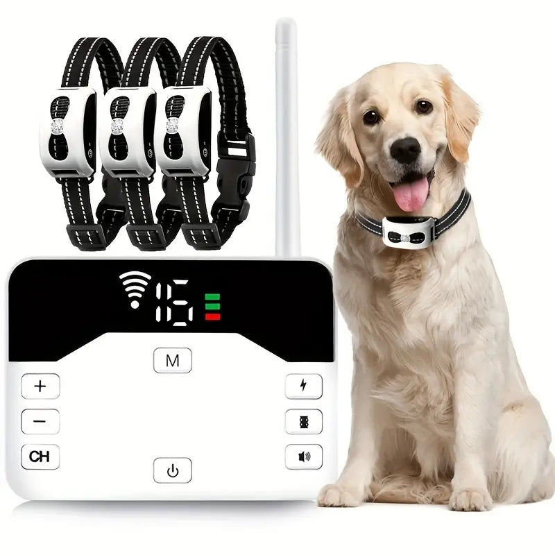 KFX-1536189 Wireless Outdoor Dog Collar with Electronic Pet Fence & Bark Stopper - Adjustable Plastic Design