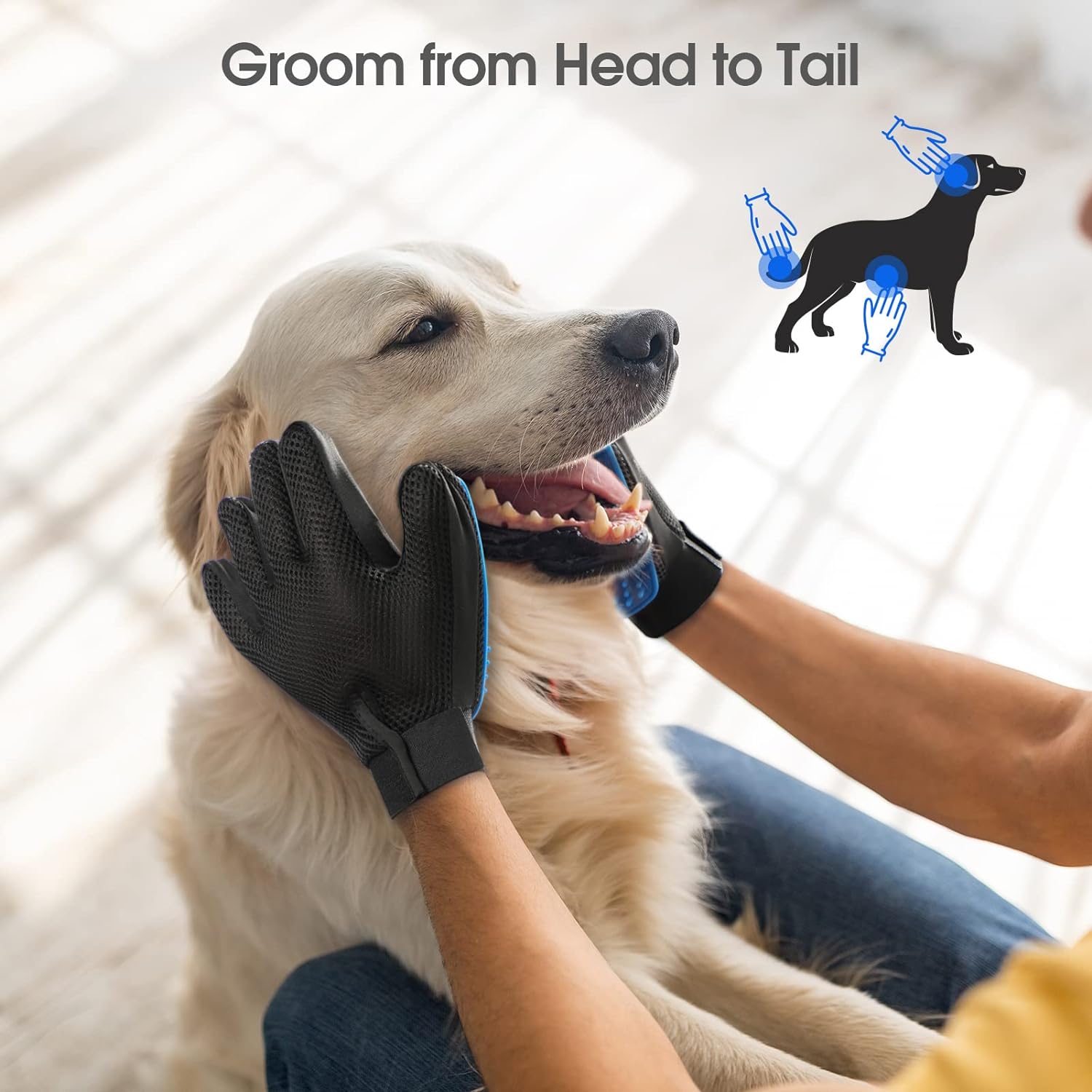 KFX-1536829 Pet Grooming Gloves with Soft Silicone Tips for Gentle Shedding and Bathing – Suitable for Dogs, Cats, and Horses