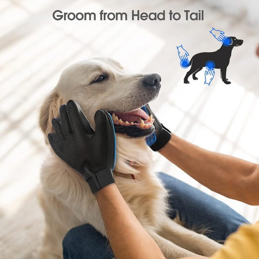 KFX-1536829 Pet Grooming Gloves with Soft Silicone Tips for Gentle Shedding and Bathing – Suitable for Dogs, Cats, and Horses