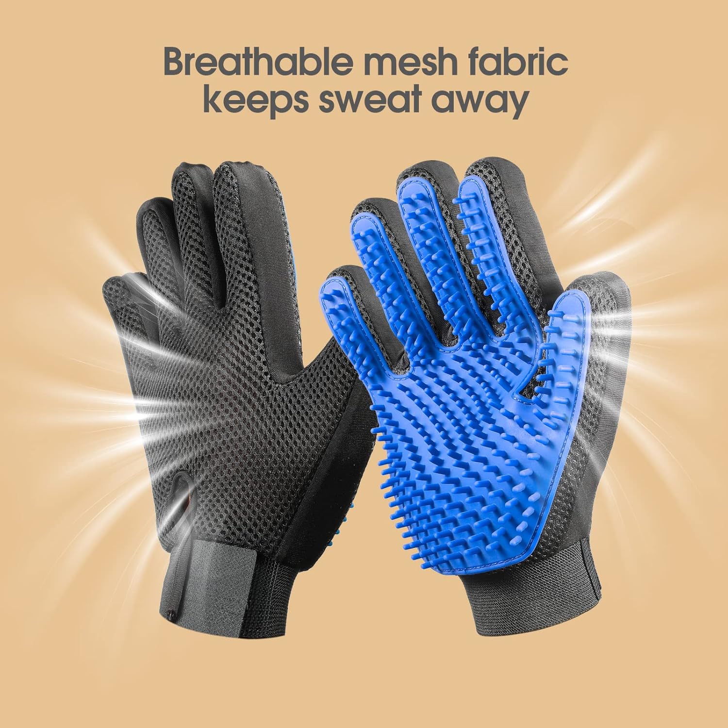 KFX-1536829 Pet Grooming Gloves with Soft Silicone Tips for Gentle Shedding and Bathing – Suitable for Dogs, Cats, and Horses
