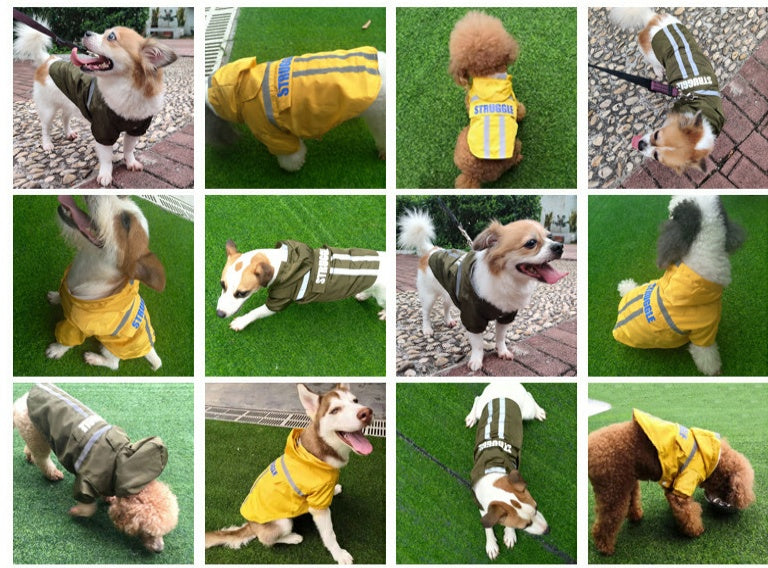 KFX-1537725 Reflective Pet Raincoat in Dark Green and Fluorescent Yellow - Casual Polyester Design