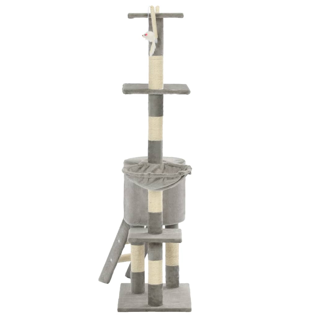 KFX-1538621 Cat Scratching Post with Sisal Rope and Plush Hideaways - 138 cm, Available in Beige, Dark Blue, Gray, and Paw Print Design