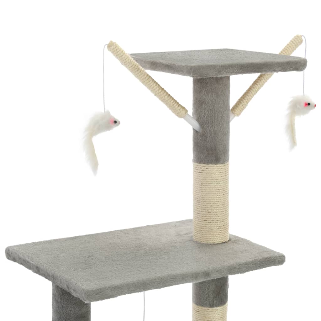 KFX-1538621 Cat Scratching Post with Sisal Rope and Plush Hideaways - 138 cm, Available in Beige, Dark Blue, Gray, and Paw Print Design