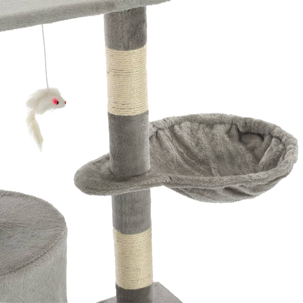 KFX-1538621 Cat Scratching Post with Sisal Rope and Plush Hideaways - 138 cm, Available in Beige, Dark Blue, Gray, and Paw Print Design