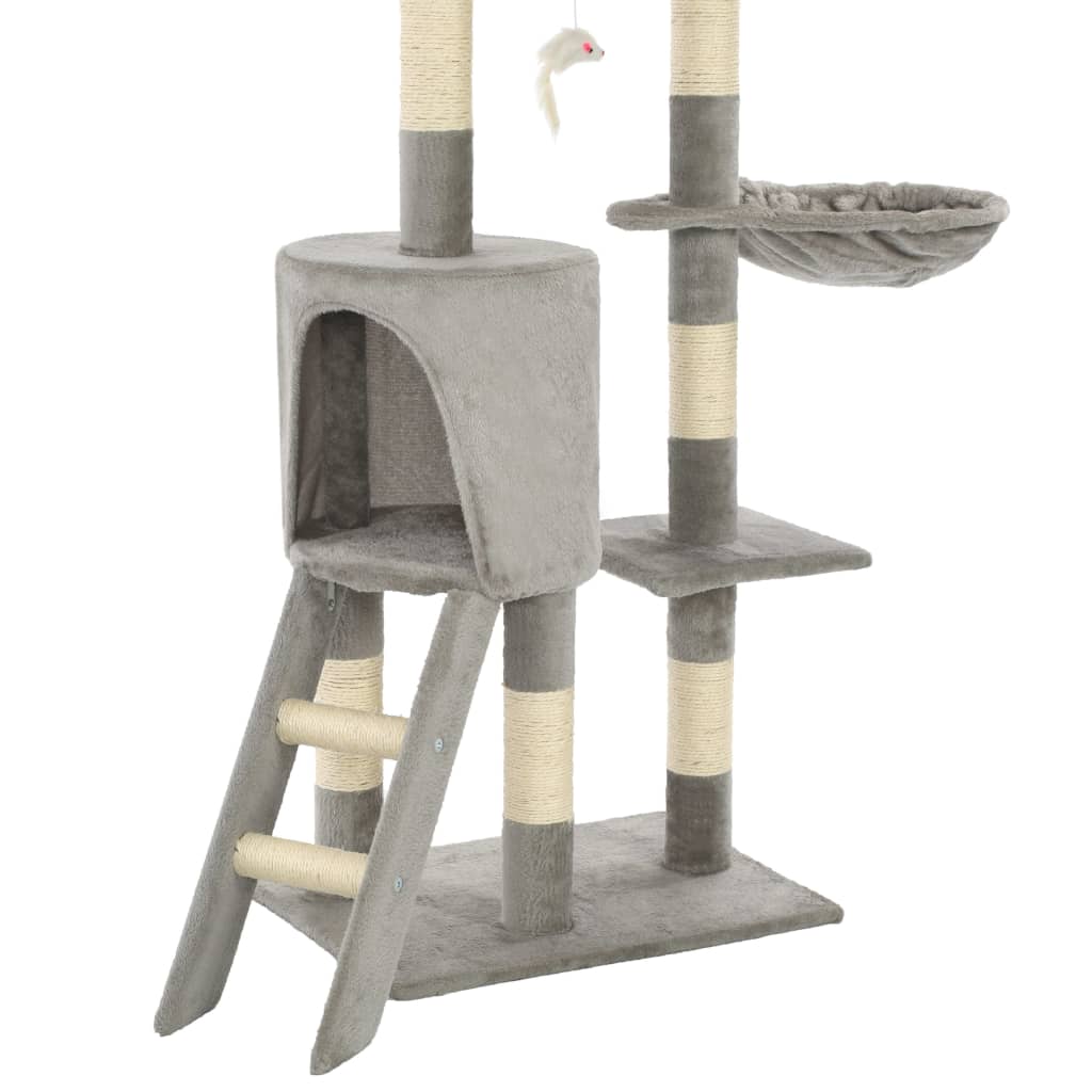 KFX-1538621 Cat Scratching Post with Sisal Rope and Plush Hideaways - 138 cm, Available in Beige, Dark Blue, Gray, and Paw Print Design