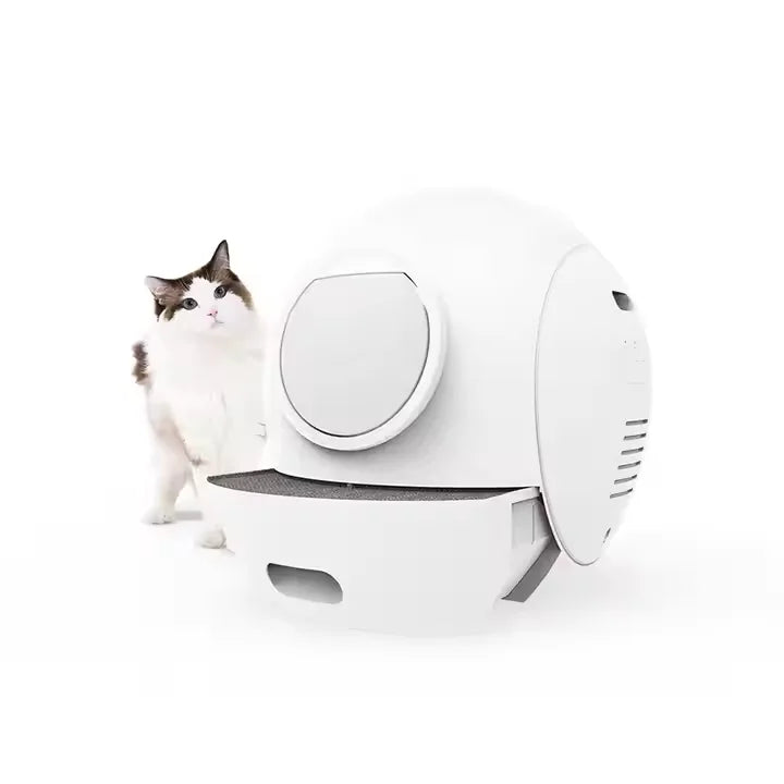 KFX-153875 Large Capacity 65L Semi-Enclosed Cat Litter Box with Easy Clean Stainless Steel and Plastic Design