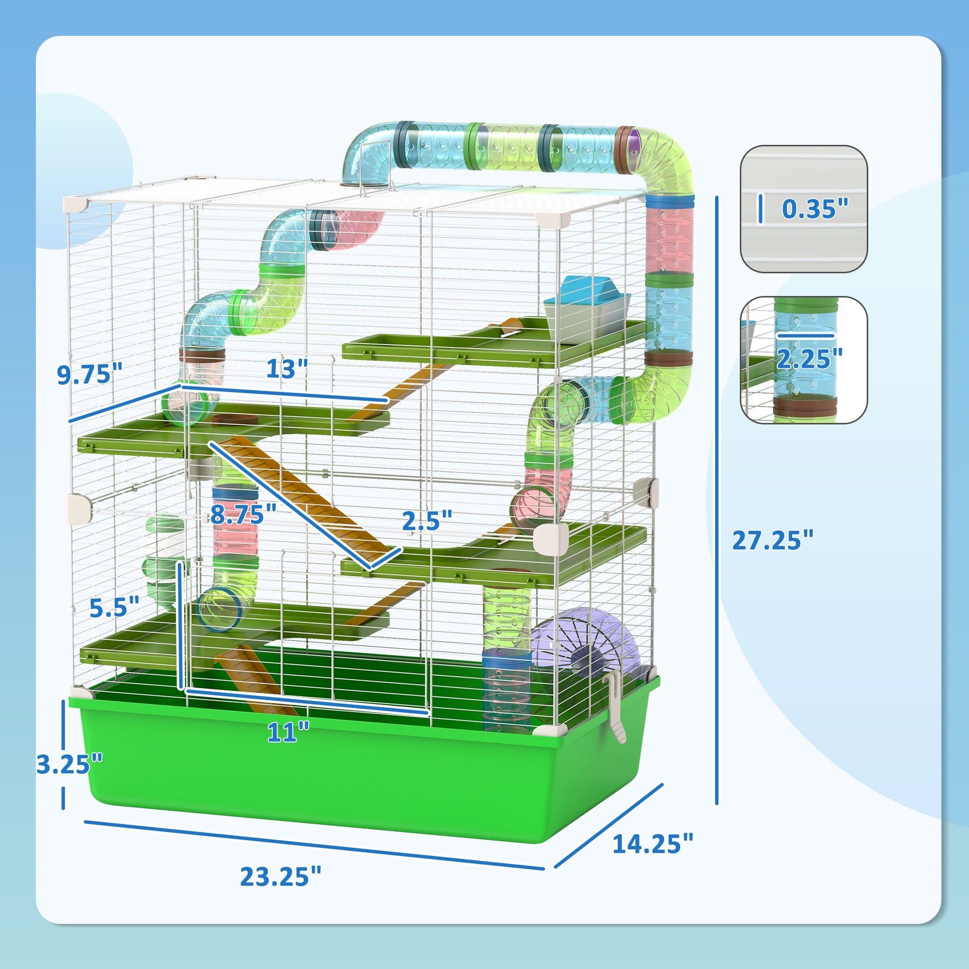 KFX-1539005 5-Tier Hamster Cage with Exercise Wheel and Water Bottle in Green and White