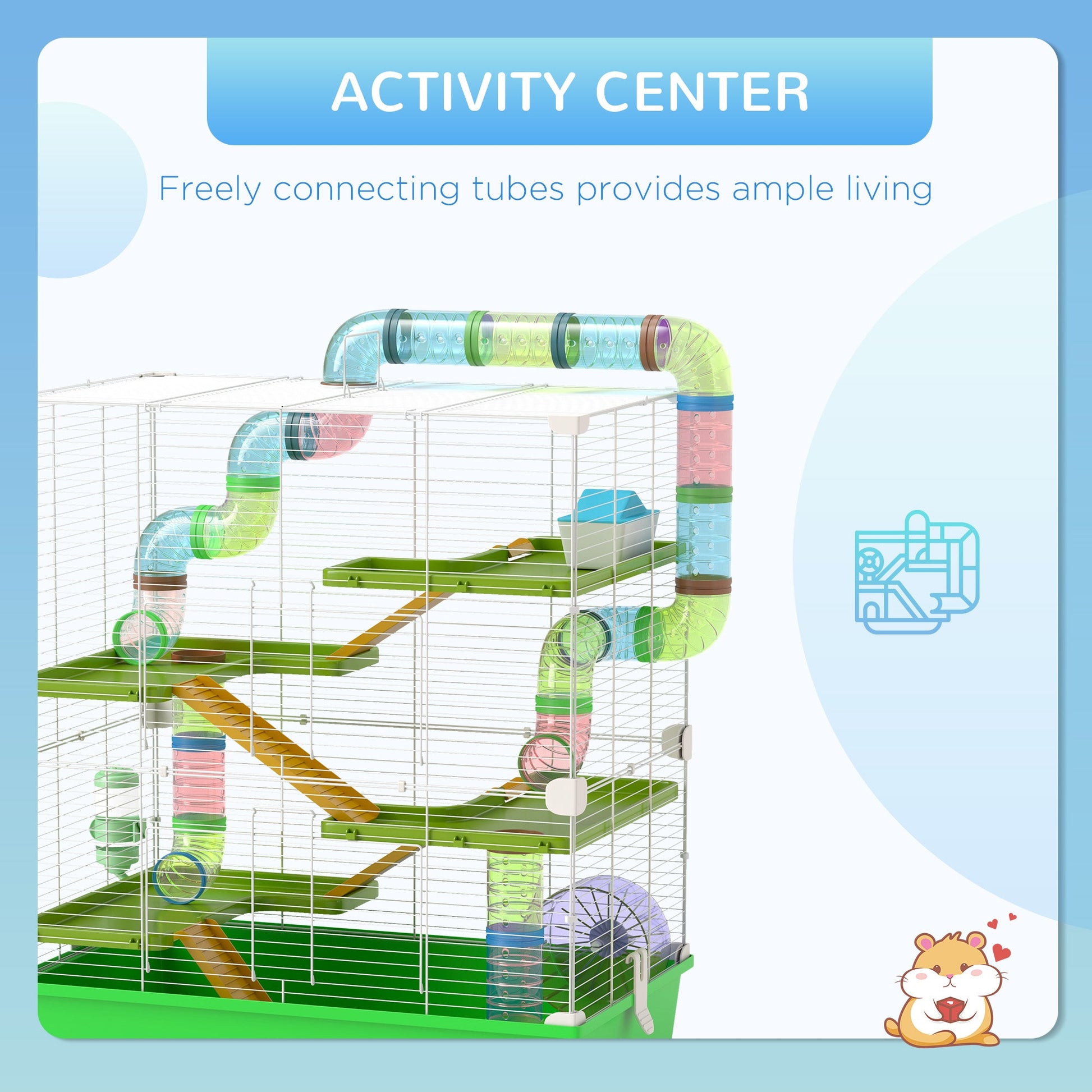 KFX-1539005 5-Tier Hamster Cage with Exercise Wheel and Water Bottle in Green and White