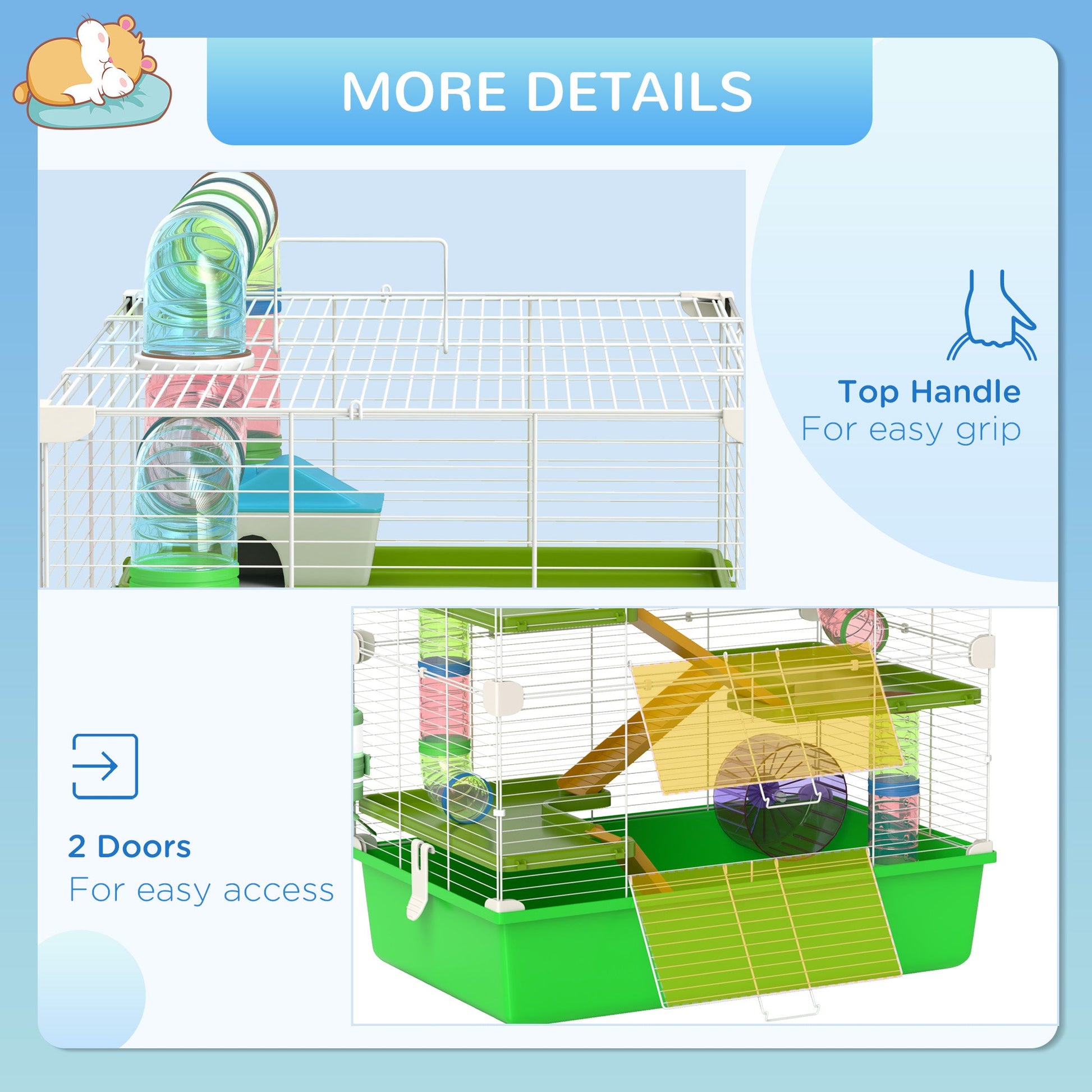 KFX-1539005 5-Tier Hamster Cage with Exercise Wheel and Water Bottle in Green and White
