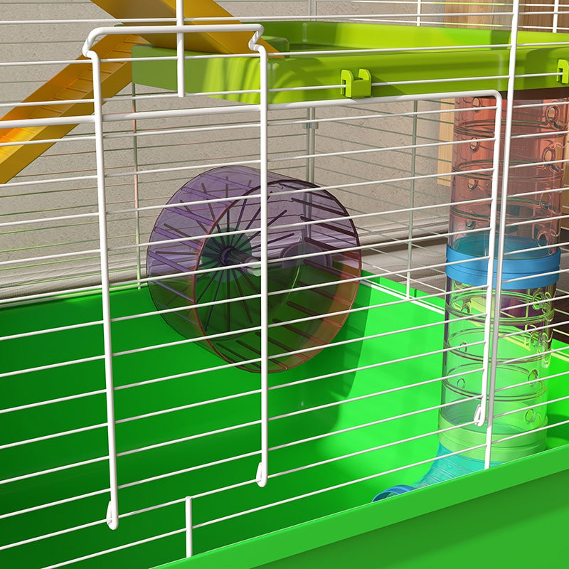 KFX-1539005 5-Tier Hamster Cage with Exercise Wheel and Water Bottle in Green and White