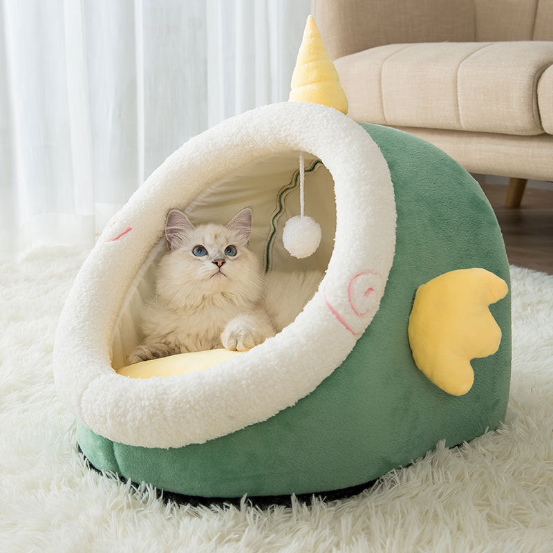 KFX-1539389 Cozy Animal-Shaped Semi-Enclosed Cat Bed for Autumn and Winter