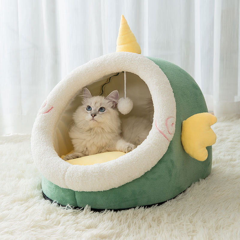 KFX-1539389 Cozy Animal-Shaped Semi-Enclosed Cat Bed for Autumn and Winter