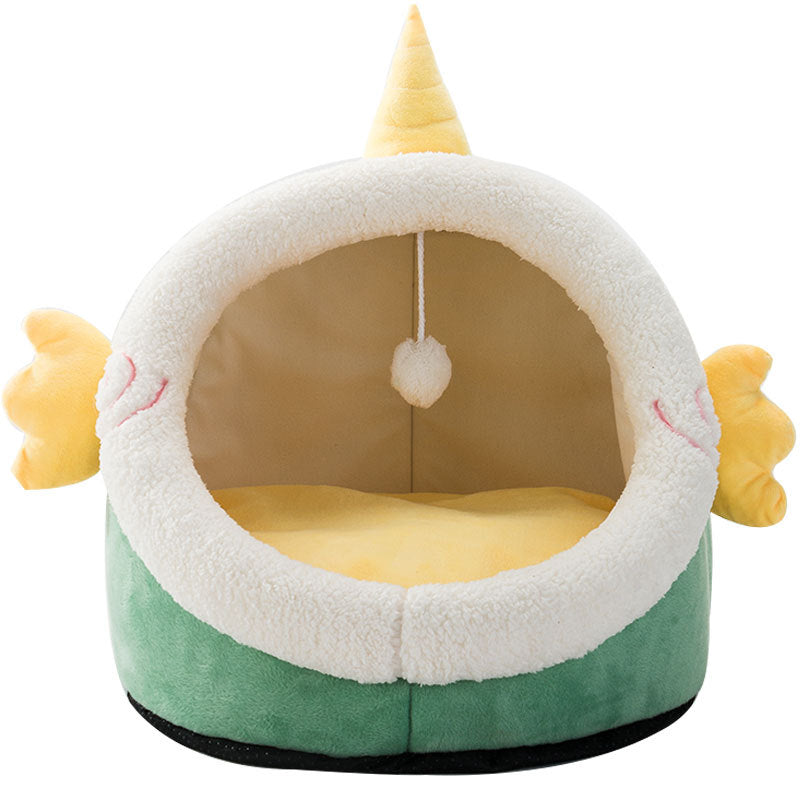 KFX-1539389 Cozy Animal-Shaped Semi-Enclosed Cat Bed for Autumn and Winter