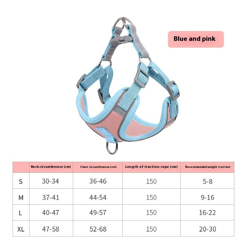 KFX-1544381 Reflective Suede Chest Harness with Leash for Pets in Pink and Blue