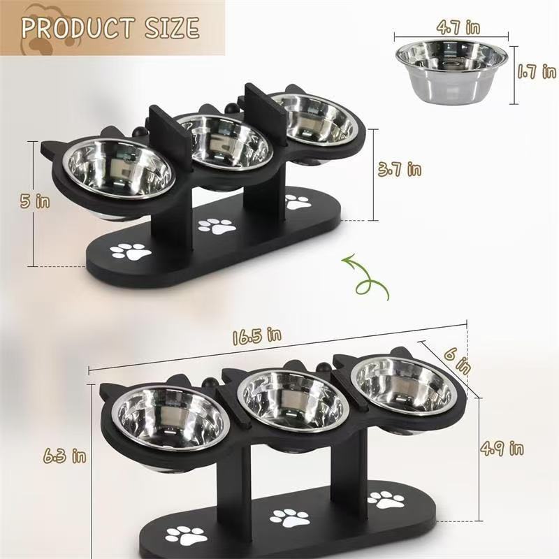 KFX-1546941 Adjustable Vertical Wooden Pet Feeder with Double Bowls - Black Dining Table