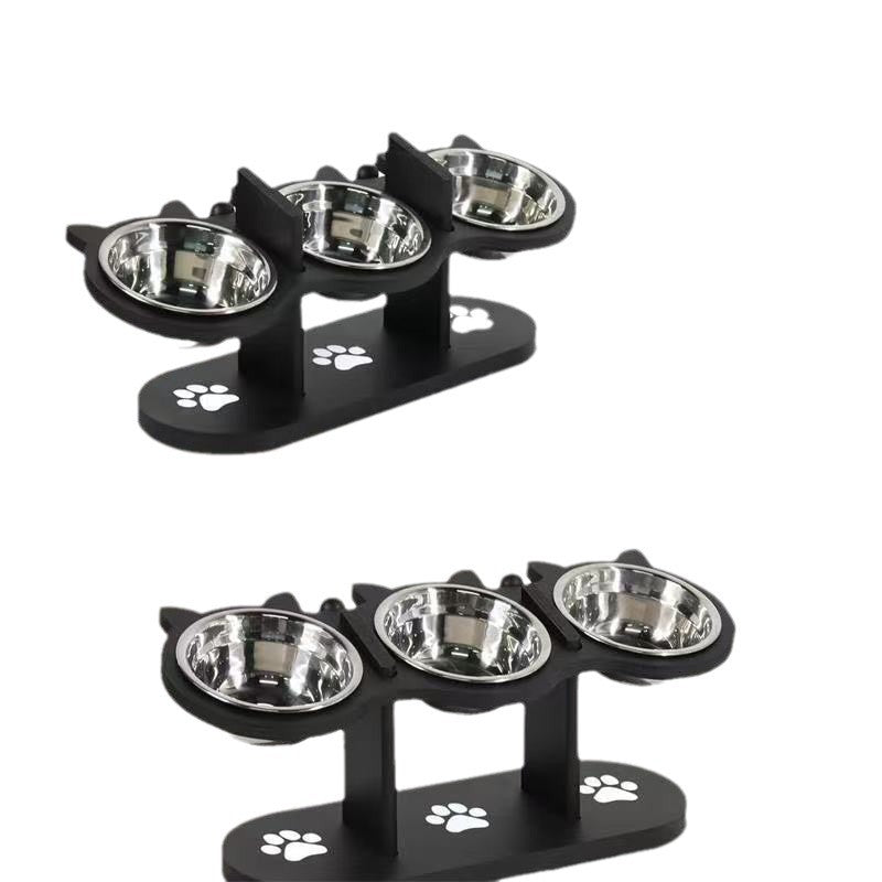 KFX-1546941 Adjustable Vertical Wooden Pet Feeder with Double Bowls - Black Dining Table