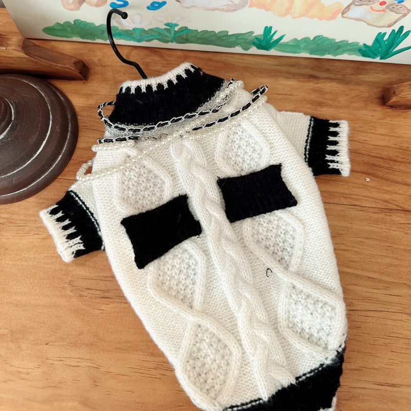 KFX-1548861 Classic Black and White Dog Sweater for Autumn and Winter, Available in Multiple Sizes