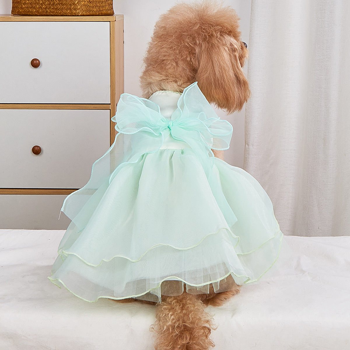 KFX-1549245 Elegant Wedding Dress Pet Gown for Parties - Available in White, Pink, and Green