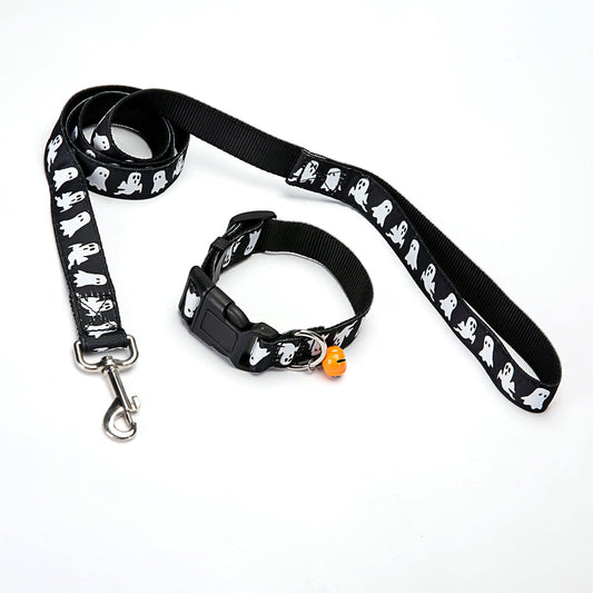 KFX-1550653 Halloween-Themed Dog Collar and Traction Rope Set - Adjustable Sizes, Multiple Colors