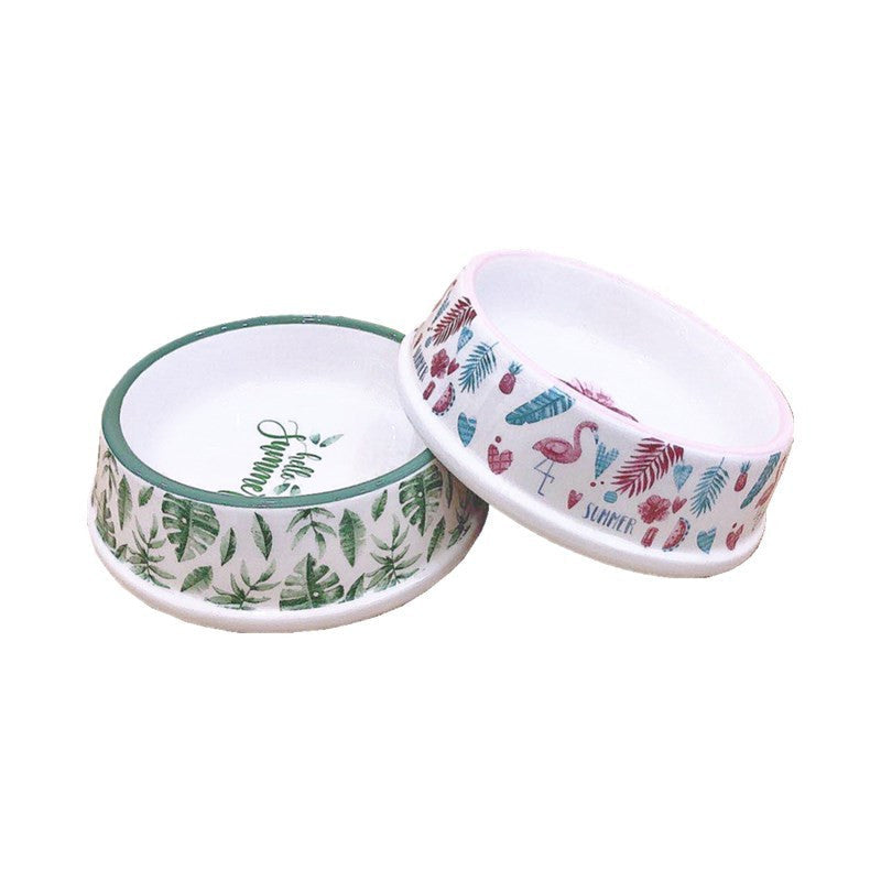 KFX-1551037 Tropical Rainforest Flamingo Ceramic Pet Bowl - Medium Size for Daily Use