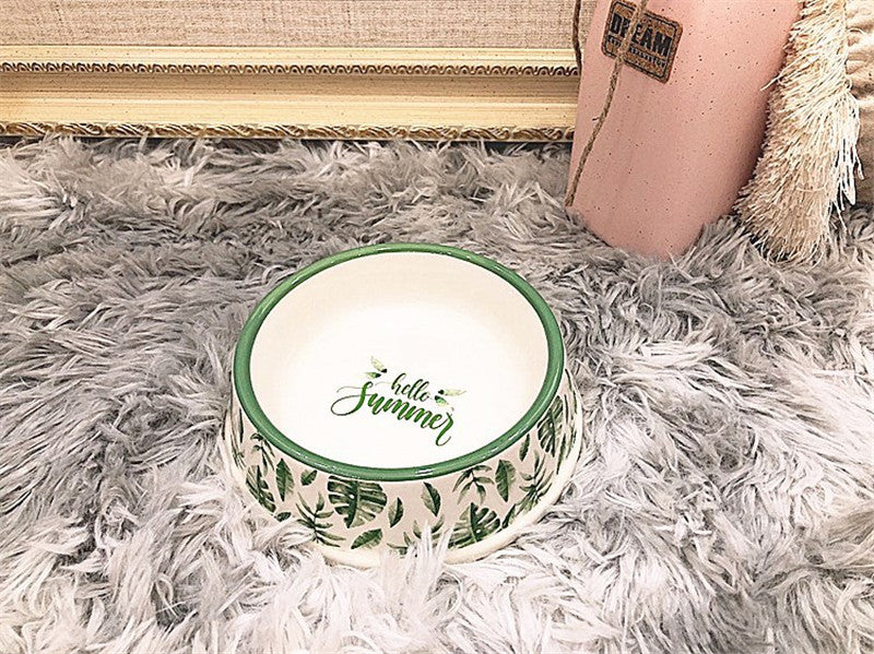 KFX-1551037 Tropical Rainforest Flamingo Ceramic Pet Bowl - Medium Size for Daily Use